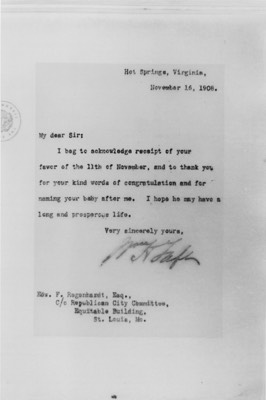  Taft response thanking Edward for naming his son after him 