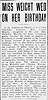 Caroline Carrie Weicht to Austin J Pritchard Wedding - The Evansville Journal 15 Feb 1912  (Thursday) pg 1 col 5