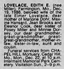Edith Lovelace nee Miller Obit STL Post Dispatch 21 Dec 1986 pg 41 (9D)