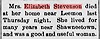 Elizabeth Stevenson nee Clodfelter death announcement The Jackson Herald 5 Dec 1901 pg 3 col 3