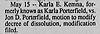 Jon Porterfied divorce from Karla E Kemma - The Miller County Autogram-Sentinel 21 May 1998 pg 11 col 3