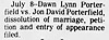 Dawn Lynn Poterfield divorce to Jon Porterfied - The Advertiser - 14 Jul 1983 pg 12 col 5